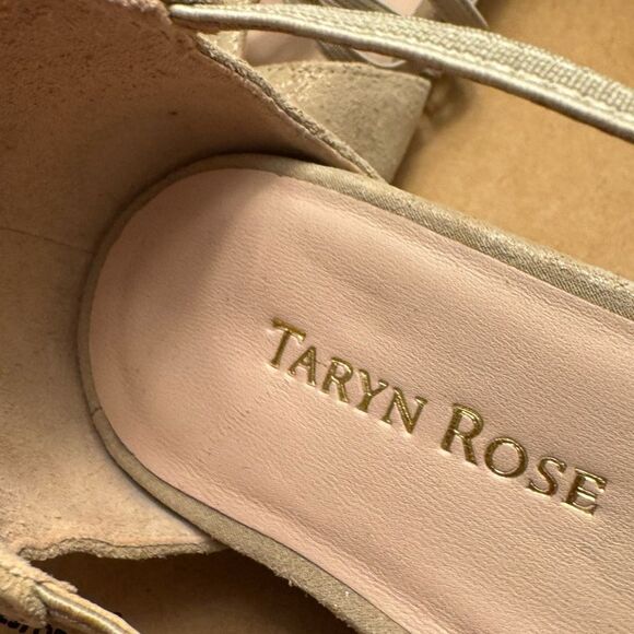 Taryn Rose Beige Wedge Sandals 9.5M Made in Spain Stretch Straps leather sole - Picture 7 of 12